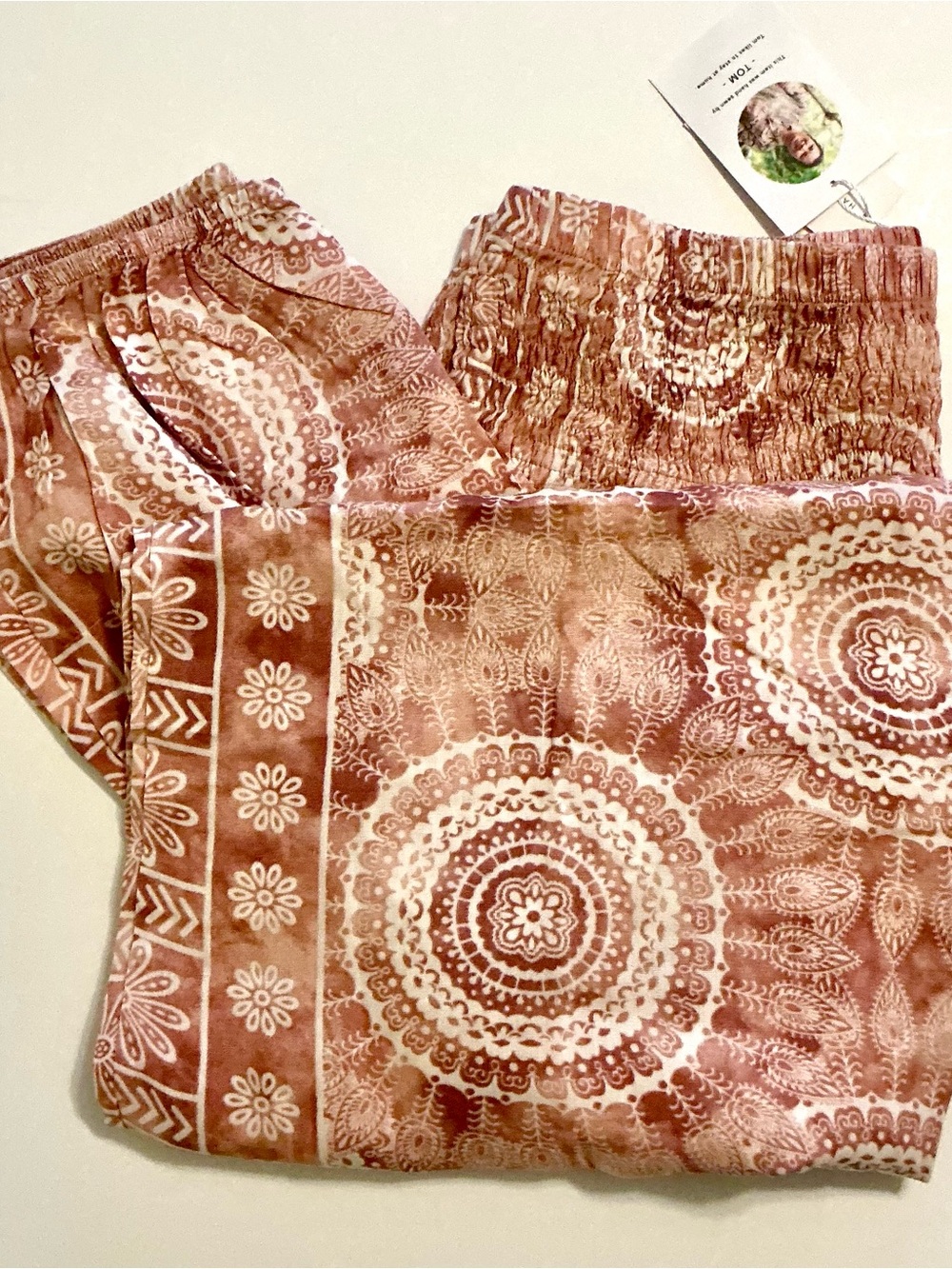 NWT Lotus & Luna Pink Baja Paisley Elastic-Waist Harem Pants size small